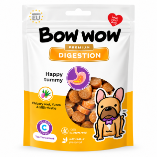 Ласощі для собак Bow Wow Premium Digestion для підтримання травлення з юкою, розторопшею та колагеном, 60 г Ласощі для собак Bow Wow Premium Digestion для підтримання травлення з юкою, розторопшею та колагеном, 60 г