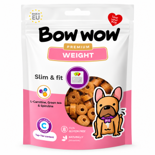 Ласощі для собак Bow Wow Premium Weight для контролю ваги з L-карнітином та зеленим чаєм, 60 г Ласощі для собак Bow Wow Premium Weight для контролю ваги з L-карнітином та зеленим чаєм, 60 г