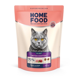 Сухий корм для котів британської та шотландської порід Home Food Adult з індичкою та качкою, 400 г Сухий корм для котів британської та шотландської порід Home Food Adult з індичкою та качкою, 400 г