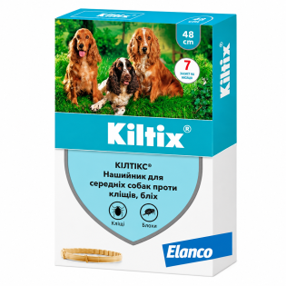 Kiltix 48 см — протипаразитарний нашийник для собак середніх порід від бліх і кліщів Kiltix 48 см — протипаразитарний нашийник для собак середніх порід від бліх і кліщів