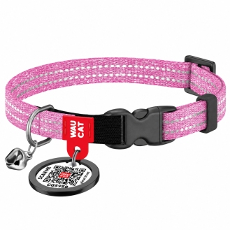 Нашийник для котів WAUCAT Re-cotton світловідбивний з QR-паспортом, XS, 10 мм × 20–30 см, арт. 75250