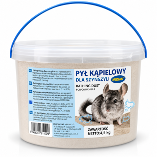 Пісок для купання шиншил Megan Pył Kąpielowy, 4,5 кг, відро Пісок для купання шиншил Megan Pył Kąpielowy, 4,5 кг, відро