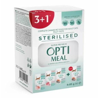 Набір 3+1 вологого корму для стерилізованих котів Optimeal Adult Cats Sterilised Multi Taste, 4 × 85 г Набір 3+1 вологого корму для стерилізованих котів Optimeal Adult Cats Sterilised Multi Taste, 4 × 85 г