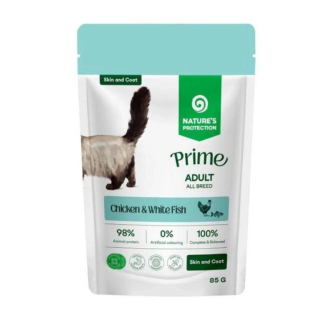 Вологий корм для котів Nature's Protection PRIME Skin & Coat з куркою та білою рибою в соусі, 85 г