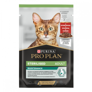 Вологий корм для стерилізованих котів Purina Pro Plan Sterilised з яловичиною в підливці, 85 г Вологий корм для стерилізованих котів Purina Pro Plan Sterilised з яловичиною в підливці, 85 г
