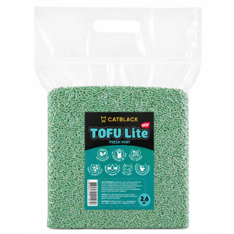 Наповнювач для котячого туалету CATBLACK TOFU Lite Fresh Mint соєвий грудкувальний з ароматом свіжої м'яти, вакуумна упаковка, 2,6 кг / 6 л