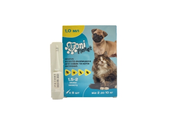 Краплі для котів та собак Petoni Planet 2 - 10  кг ( 1 мл) фіпроніл (ціна за 1 шт)