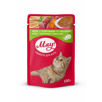Вологий корм для дорослих кішок Мяу 100 г - телятина з овочами в желе