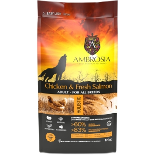 Корм сухий Ambrosia Grain Free Dog Adult Chicken & Fresh Salmon для дорослих собак усіх порід з куркою та свіжим лососем 12 кг Корм сухий Ambrosia Grain Free Dog Adult Chicken & Fresh Salmon для дорослих собак усіх порід з куркою та свіжим лососем 12 кг