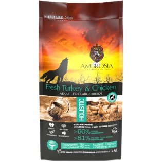 Сухий корм Ambrosia Grain Free Dog Adult For Large Breeds Fresh Turkey & Chicken для дорослих собак великих порід зі свіжою індичкою та куркою 2 кг
