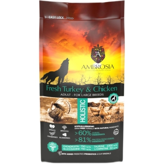 Сухий корм Ambrosia Grain Free Dog Adult For Large Breeds Fresh Turkey & Chicken для дорослих собак великих порід зі свіжою індичкою та куркою 12 кг Сухий корм Ambrosia Grain Free Dog Adult For Large Breeds Fresh Turkey & Chicken для дорослих собак великих порід зі свіжою індичкою та куркою 12 кг