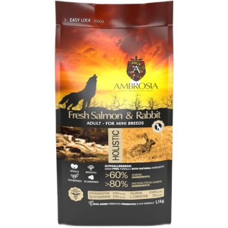 Сухий корм Ambrosia Grain Free Dog Adult Mini Sensitive Fresh Salmon & Rabbit для дорослих собак міні порід зі свіжим лососем та кроликом 1.5 кг Сухий корм Ambrosia Grain Free Dog Adult Mini Sensitive Fresh Salmon & Rabbit для дорослих собак міні порід зі свіжим лососем та кроликом 1.5 кг
