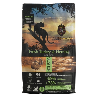 Сухий корм Ambrosia Grain Free Sterilized Cat Fresh Turkey & Herring для стерилізованих котів зі свіжою індичкою та оселедцем 1.5 кг Сухий корм Ambrosia Grain Free Sterilized Cat Fresh Turkey & Herring для стерилізованих котів зі свіжою індичкою та оселедцем 1.5 кг