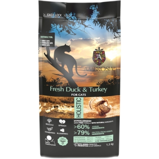 Сухий корм Ambrosia Grain Free Cat Fresh Duck & Turkey для стерилізованих котів зі свіжою качкою та індичкою 1.5 кг Сухий корм Ambrosia Grain Free Cat Fresh Duck & Turkey для стерилізованих котів зі свіжою качкою та індичкою 1.5 кг
