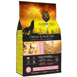 Сухий корм Ambrosia Grain Free для цуценят усіх порід з куркою та свіжою рибою 2 кг