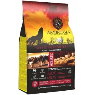 Сухий корм Ambrosia Grain Free для дорослих собак усіх порід з яловичиною та свіжим лососем 2 кг