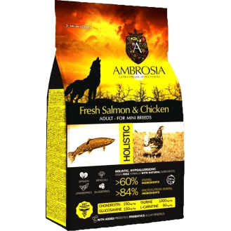 Сухий корм Ambrosia Grain Free для дорослих собак малих порід зі свіжою куркою та лососем 6 кг