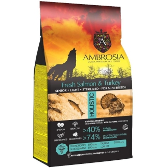 Сухий корм Ambrosia Grain Free для літніх стерилізованих собак міні порід з індичкою та свіжим лососем 5 кг