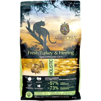 Сухий корм Ambrosia Grain Free для стерилізованих котів зі свіжою індичкою та оселедцем 5 кг