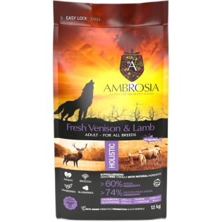 Корм сухий Ambrosia Grain Free Dog Adult Fresh Venison & Lamb для дорослих собак усіх порід зі свіжою олениною та ягням 12 кг Корм сухий Ambrosia Grain Free Dog Adult Fresh Venison & Lamb для дорослих собак усіх порід зі свіжою олениною та ягням 12 кг