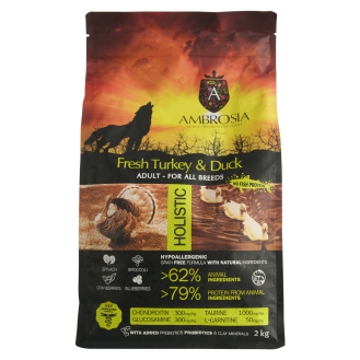 Корм сухий Ambrosia Grain Free Dog Adult Fresh Turkey & Duck для дорослих собак усіх порід зі свіжою індичкою та качкою 2 кг Корм сухий Ambrosia Grain Free Dog Adult Fresh Turkey & Duck для дорослих собак усіх порід зі свіжою індичкою та качкою 2 кг