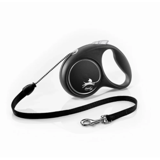 Повідець-рулетка для собак 20кг Flexi Black Design M сріблястий, трос - 5 м