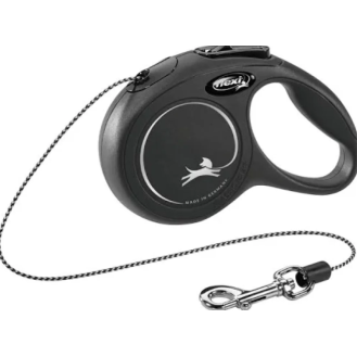 Повідець-рулетка для собак та котів 8 кг Flexi New Classic XS чорний, трос - 3м