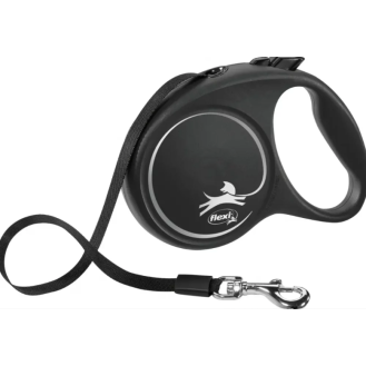 Рулетка-повідець для собак 25кг Flexi Black Design М (сріблястий) стрічка -5 м