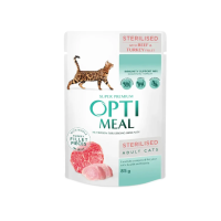Вологий корм Optimeal Sterilised Adult для стерилізованих котів з яловичиною та індичим філе в желе, 85 г Вологий корм Optimeal Sterilised Adult для стерилізованих котів з яловичиною та індичим філе в желе, 85 г