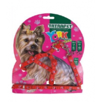 Набір шлейка і повідок для йоркширського тер'єра Tatrapet York1,0*22-45 см/120 мм червоний з візерунком