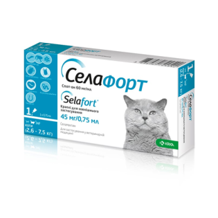 Селафорт (Selafort) 45 мг — протипаразитарні краплі на холку для котів вагою 2,6-7,5 кг