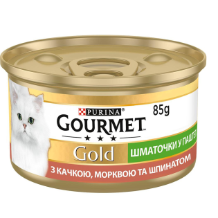 Вологий корм для котів Gourmet Gold Pieces in Pate Duck, Carrot & Spinach 85 г - качка, морква та шпинат