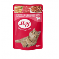 Вологий корм для дорослих кішок Мяу 100 г - телятина в ніжному соусі Вологий корм для дорослих кішок Мяу 100 г - телятина в ніжному соусі