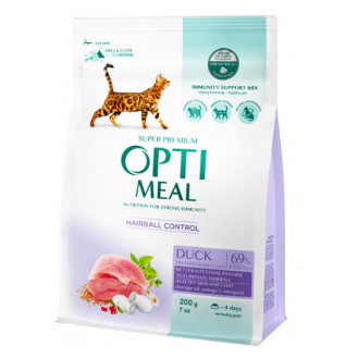 Сухий корм для кішок Optimeal Hairball Control Adult 200 г - качка
