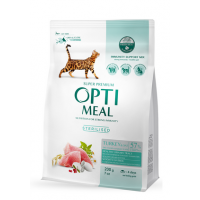 Сухий корм для стерилізованих котів Optimeal 200г - індик та овес