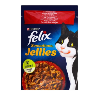 Вологий корм для котів Felix Sensations Jellies 85 г - яловичина та томати