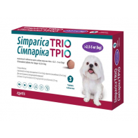 Жувальні таблетки для собак від бліх, кліщів та гельмінтів Сімпарика Тріо від 2,5-5 кг, (ціна за 1 таб) Жувальні таблетки для собак від бліх, кліщів та гельмінтів Сімпарика Тріо від 2,5-5 кг, (ціна за 1 таб)