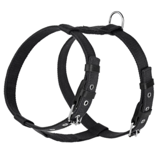 Шлейка брезентова стропа зі шкіряними накладками для собак Kareline 3,5 см чорна Шлейка брезентова стропа зі шкіряними накладками для собак Kareline 3,5 см чорна