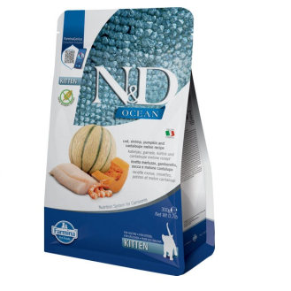 Сухий беззерновий корм для кошенят Farmina N&D Okean з тріскою, креветками, гарбузом і динею 300г