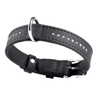 Нашийник з натуральної шкіри зі стразами Kareline 1,2см 19-25см чорний