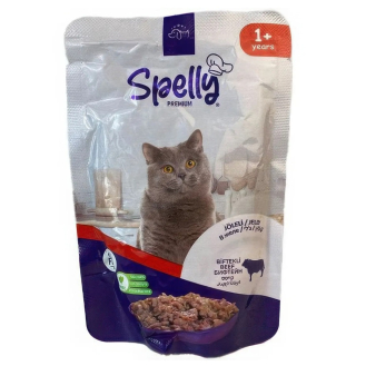 Вологий корм для дорослих котів Spelly яловичина в желе пауч 85г