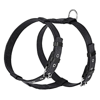 Шлейка брезентова стропа зі шкіряними накладками для собак Kareline 2,5 см чорна Шлейка брезентова стропа зі шкіряними накладками для собак Kareline 2,5 см чорна