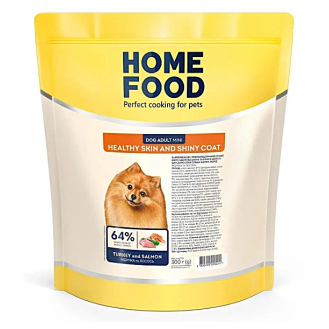 Сухий корм для дорослих собак малих порід для здорової шкіри та блиску шерсті Home Food 300 г - індичка та лосось Сухий корм для дорослих собак малих порід для здорової шкіри та блиску шерсті Home Food 300 г - індичка та лосось