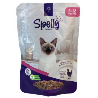 Вологий корм для кошенят Spelly курка в желе пауч 85г