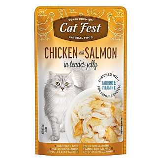 Корм вологий в желе для котів Cat Fest куряче філе та лосось 70г