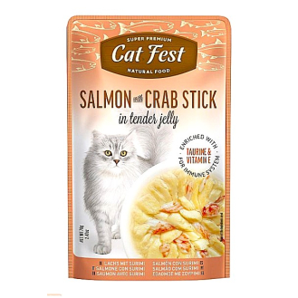 Корм вологий в желе для котів Cat Fest лосось з крабовими паличками 70г