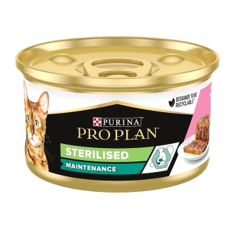 Вологий корм для стерилізованих котів Purina Pro Plan Sterilised банка 85г - лосось і тунець
