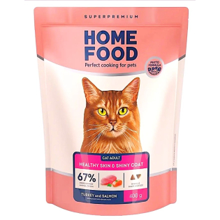 Сухий корм для котів Home Food Adult Healthy Skin and Shiny Coat 400 г - індичка та лосось Сухий корм для котів Home Food Adult Healthy Skin and Shiny Coat 400 г - індичка та лосось