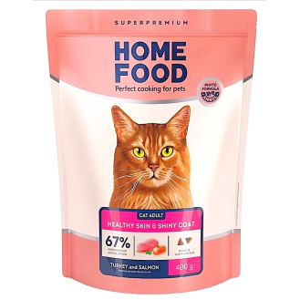 Сухий корм для котів Home Food Adult Healthy Skin and Shiny Coat 400 г - індичка та лосось Сухий корм для котів Home Food Adult Healthy Skin and Shiny Coat 400 г - індичка та лосось